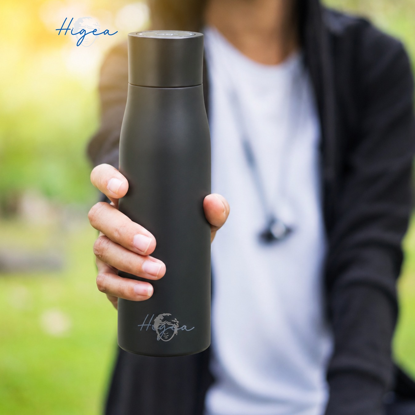 Higea flask on a desk